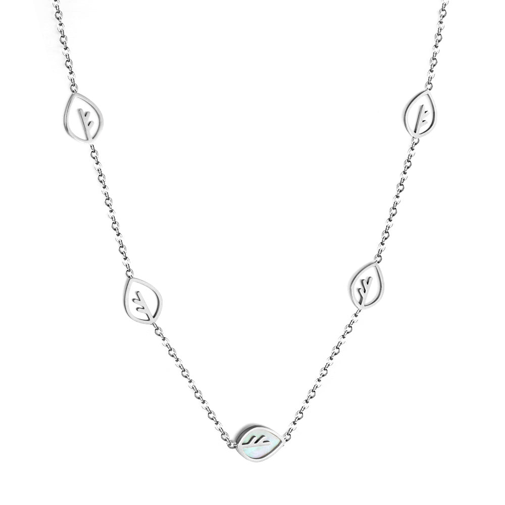 New Fashion 4 Pieces of Hollow Leaves + Leaves With White Shell Necklace asonjewelry